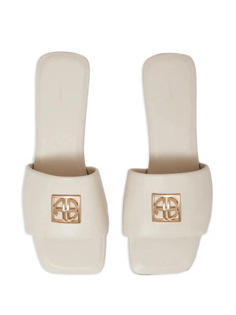 ANINE BING square-toe logo leather sandals - Neutrals