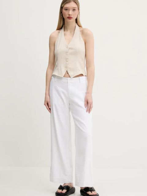 Hollister Co. kamizelka lniana damskie kolor beżowy jednorzędowa KI340-5071