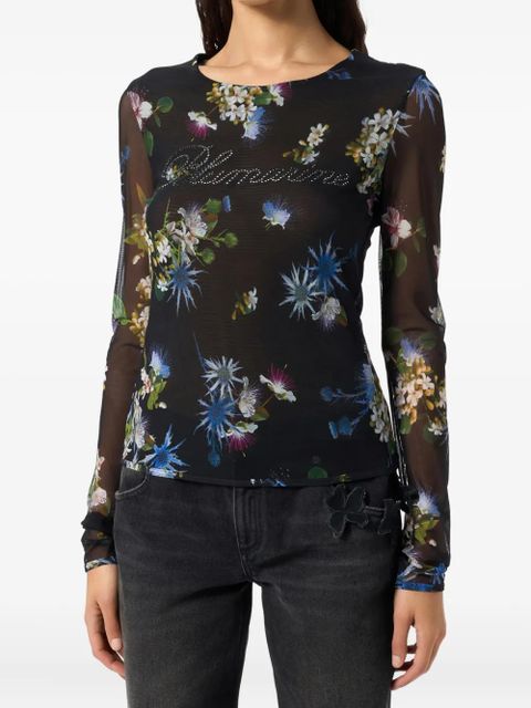 Blumarine floral-print mesh top - Black