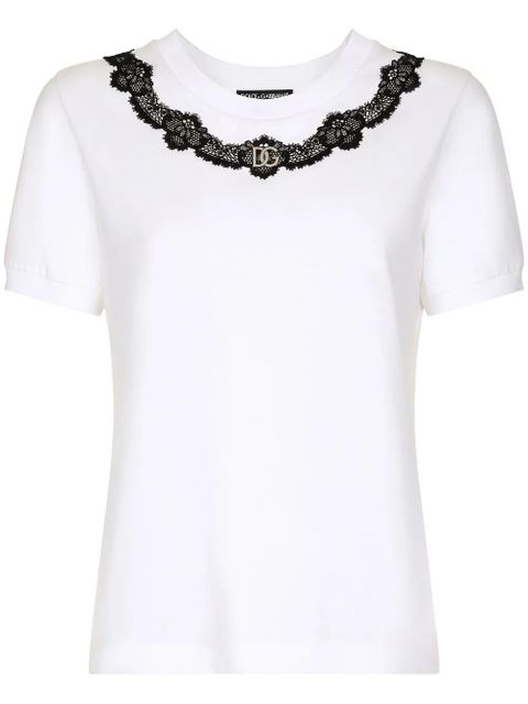 Dolce & Gabbana DG-logo lace-detail T-shirt - White - zdjęcie produktu nr 1