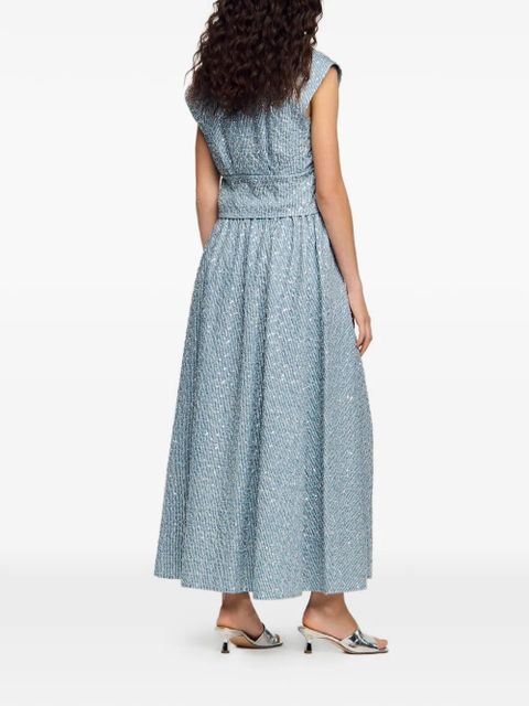 SANDRO maxi striped-pattern embellished skirt - Blue