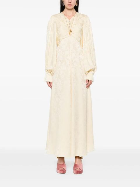 Chloé floral-jacquard ruched midi dress - Neutrals