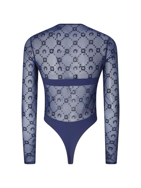 Marine Serre Moonogram flock-print mesh bodysuit - Blue - zdjęcie produktu nr 2