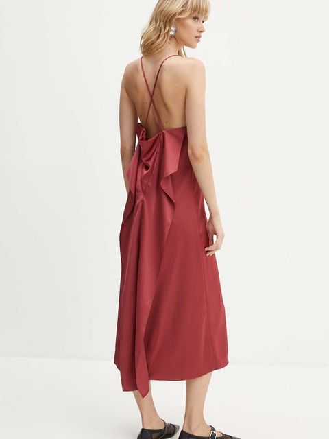 Stine Goya sukienka kolor bordowy midi rozkloszowana SG5862