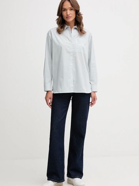 Calvin Klein Jeans koszula damska kolor zielony relaxed z kołnierzykiem klasycznym LV044D170G