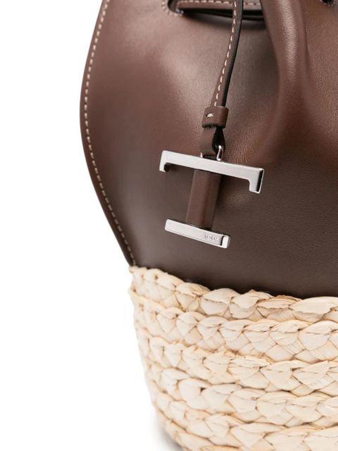Tod's mini straw leather bucket bag - Brown