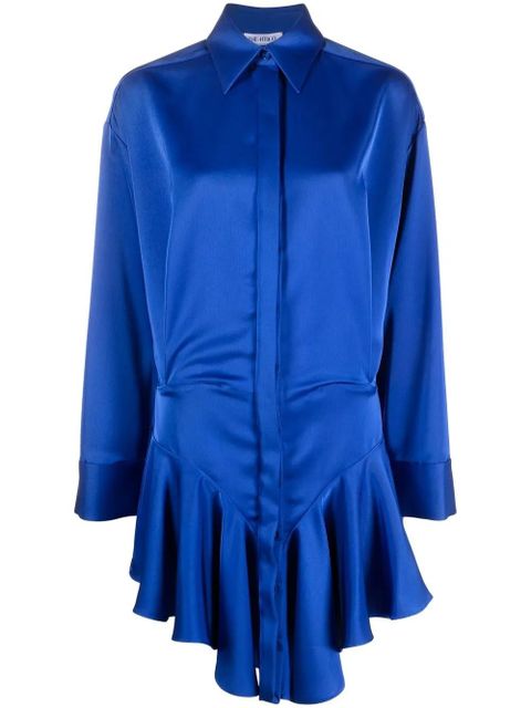 The Attico ruffled satin shirtdress - Blue - zdjęcie produktu nr 1