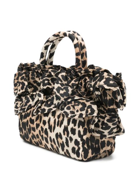 GANNI ruffled-upper leopard-print tote bag - Neutrals