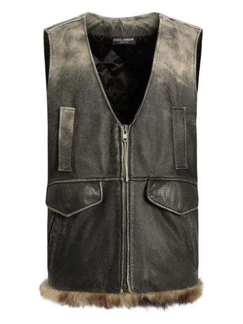 Dolce & Gabbana V-neck leather vest - Brown - zdjęcie produktu nr 1