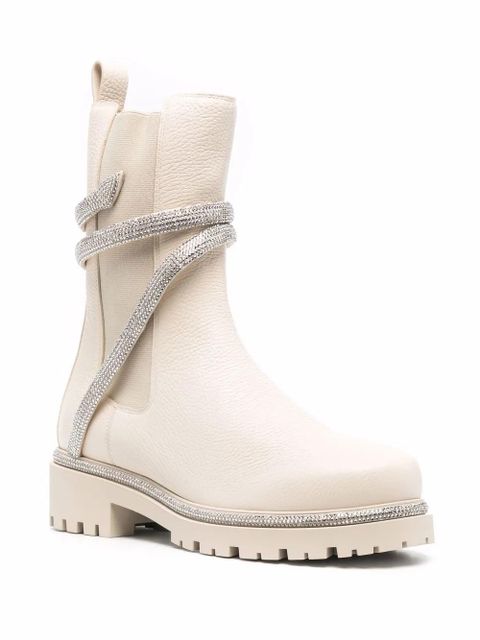 René Caovilla rhinestone snake boots - Neutrals