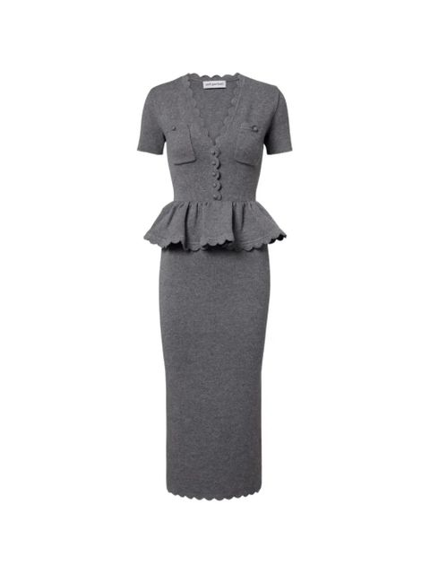 Self-Portrait button scalloped midi dress - Grey - zdjęcie produktu nr 1