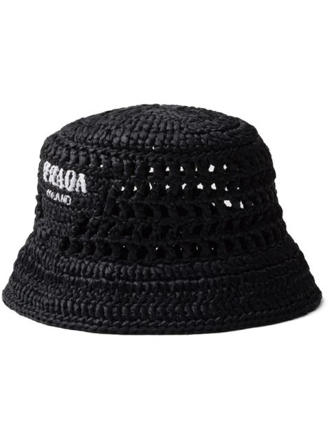 Prada logo-jacquard crochet bucket hat - Black - zdjęcie produktu nr 1
