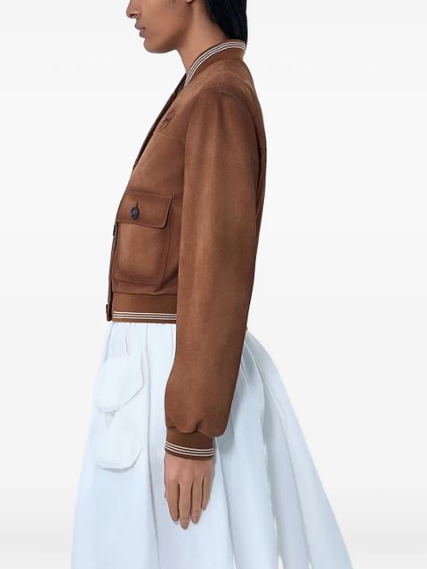 Miu Miu button-up rib-trim leather jacket - Brown - zdjęcie produktu nr 2