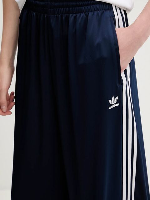 adidas Originals spodnie dresowe Adicolor Satin Wide Leg damskie kolor granatowy z aplikacją JD0881