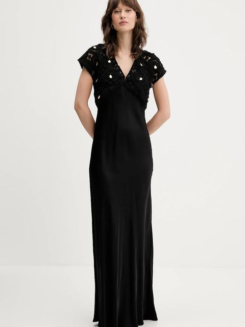 Never Fully Dressed sukienka z domieszką wełny kolor czarny maxi prosta NFDDR2058 - zdjęcie produktu nr 1