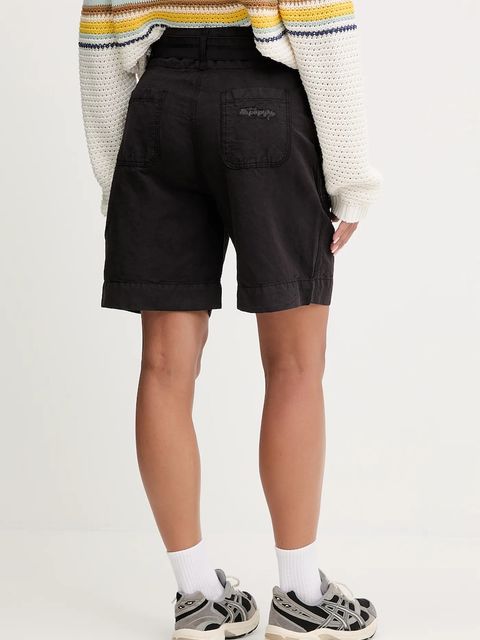 Napapijri szorty lniane N-Nice damskie kolor czarny gładkie high waist NP0A4IEX9411