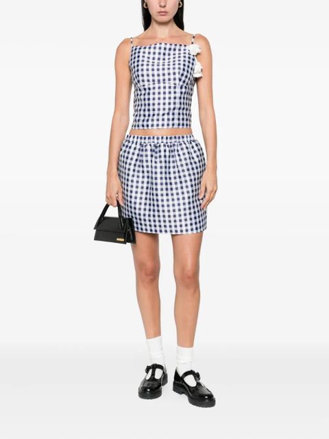 Self-Portrait gingham floral-embellished top - Blue
