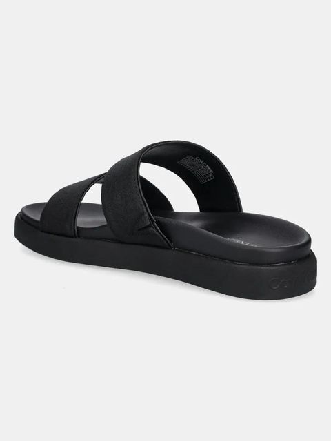 Calvin Klein klapki FLAT SLIDE - JACQ damskie kolor czarny na platformie HW0HW02486