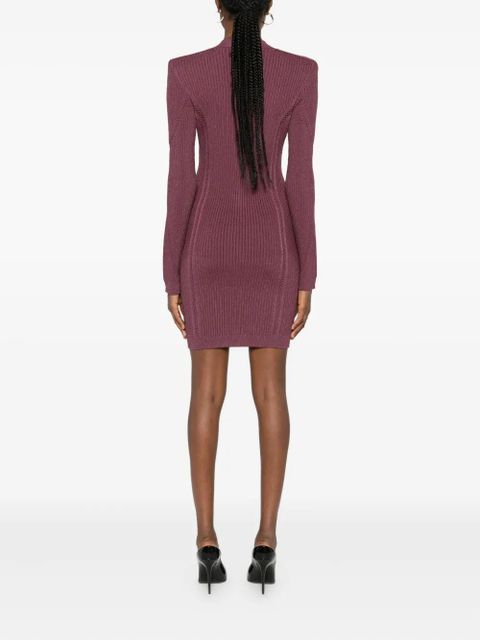 Balmain V-neck knitted mini dress - Purple