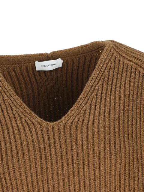 Ferragamo ribbed V-neck knitwear - Brown
