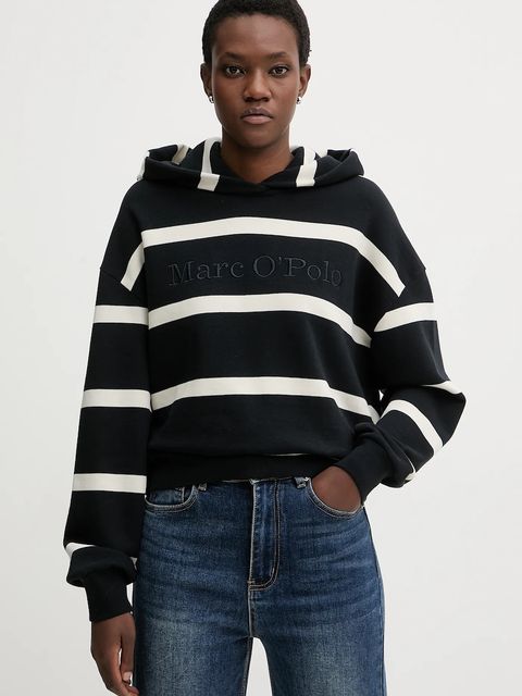 Marc O'Polo bluza bawełniana damska kolor beżowy z kapturem wzorzysta 600407354041 - zdjęcie produktu nr 1