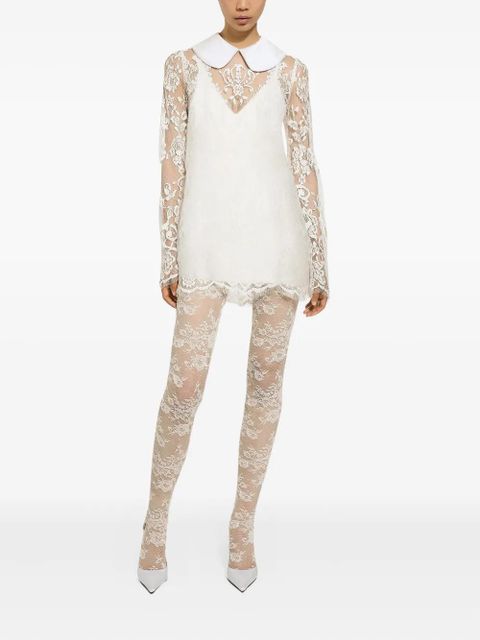 Dolce & Gabbana satin-neck lace mini dress - White