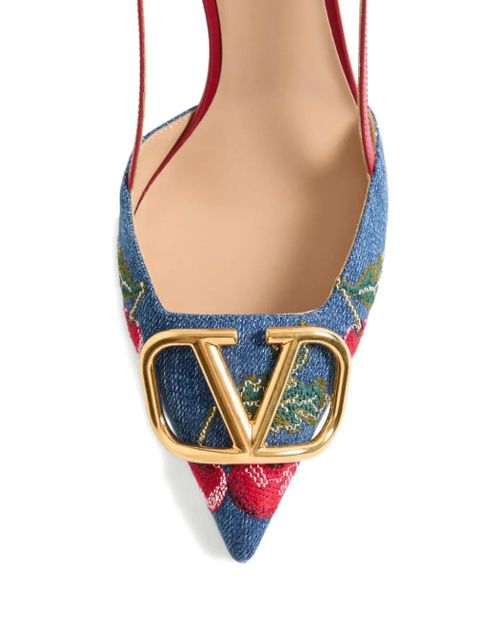 Valentino Garavani 80mm Cherryfic-embroidery slingback-detailed heeled pumps - Blue