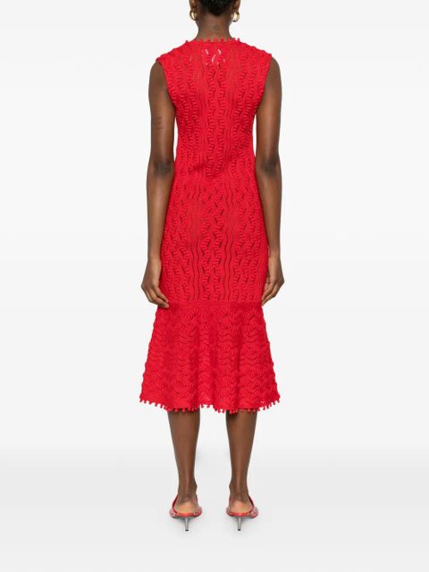 Jil Sander pom-pom V-neck midi dress - Red