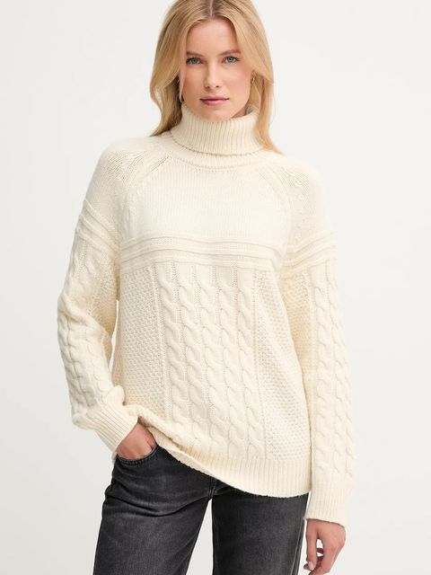 Pepe Jeans sweter z domieszką wełny damski kolor beżowy ciepły z golfem PL7000053 - zdjęcie produktu nr 1