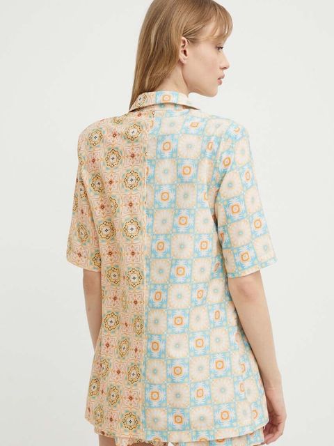 Never Fully Dressed marynarka z domieszką lnu dwurzędowa wzorzysta