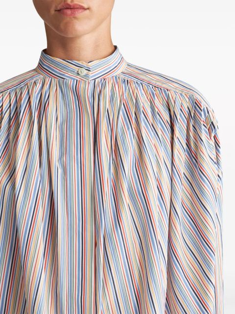 ETRO striped gathered cotton blouse - Blue