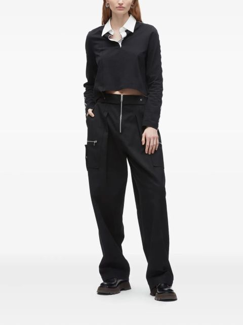 3.1 Phillip Lim panelled eyelet-detail polo top - Black