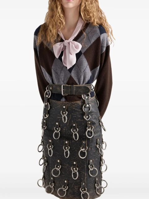 Prada ring-detail leather mini skirt - Black