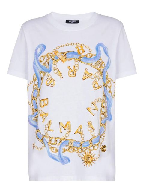 Balmain chain-print cotton T-shirt - White - zdjęcie produktu nr 1