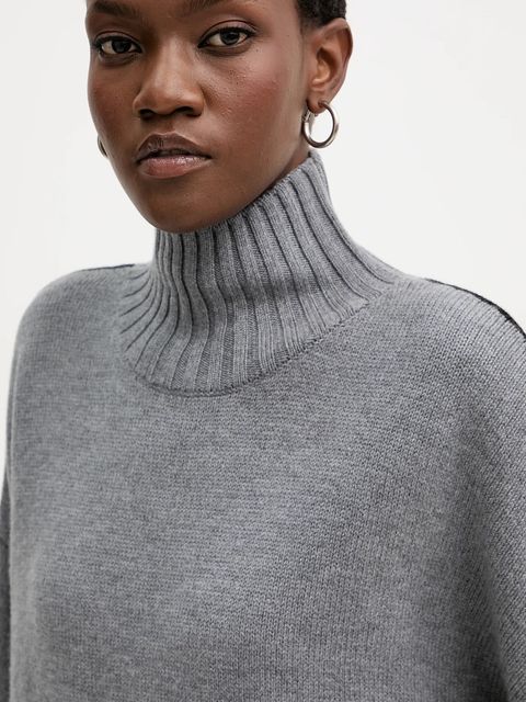 Pinko sweter wełniany damski kolor szary lekki z golfem 105396 A2PL