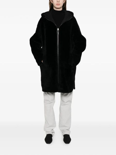 Yves Salomon hooded zip-fastening coat - Black