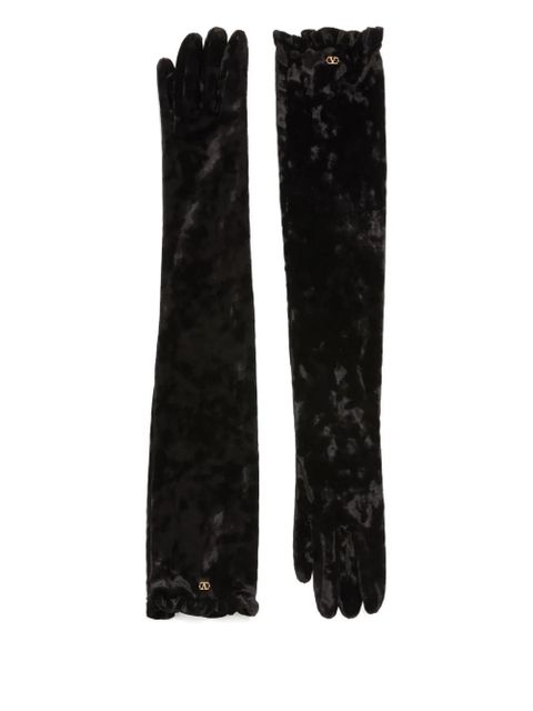 Valentino Garavani VLogo signature long chenille gloves - Black - zdjęcie produktu nr 1