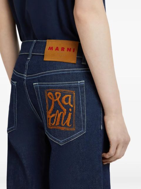 Marni embroidered-logo trousers - Blue