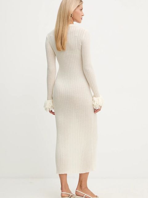 Simona Corsellini sukienka wełniana kolor beżowy maxi dopasowana A25CPABO0201