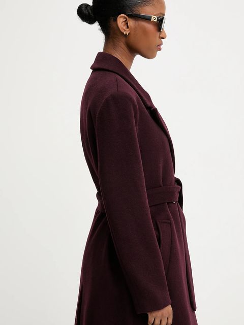 Answear.LAB płaszcz wełniany kolor bordowy przejściowy dwurzędowy