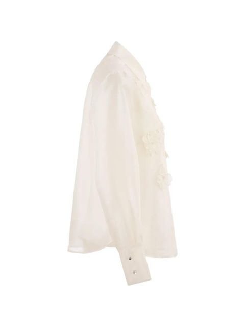 Max Mara Mseagi embroidered-flower silk shirt - Neutrals