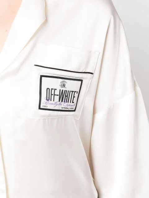 Off-White Satin Pajama Crop Shirt