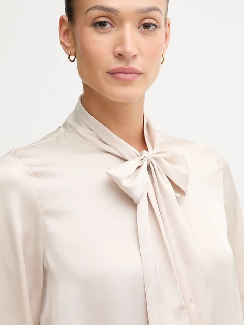 Joop! koszula damska kolor beżowy relaxed z wiązanym dekoltem 30048645