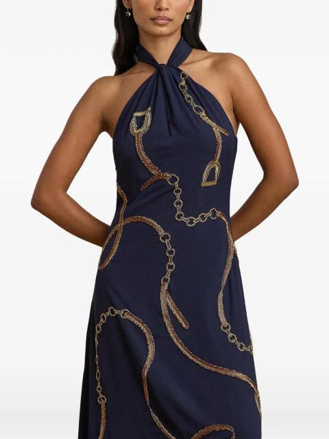 Lauren Ralph Lauren sequin-embellished halter-neck maxi dress - Blue