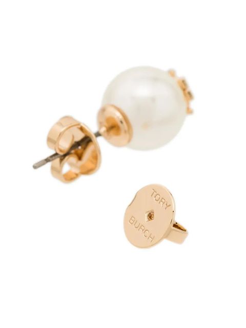 Tory Burch logo-plaque pearl stud earrings - Gold