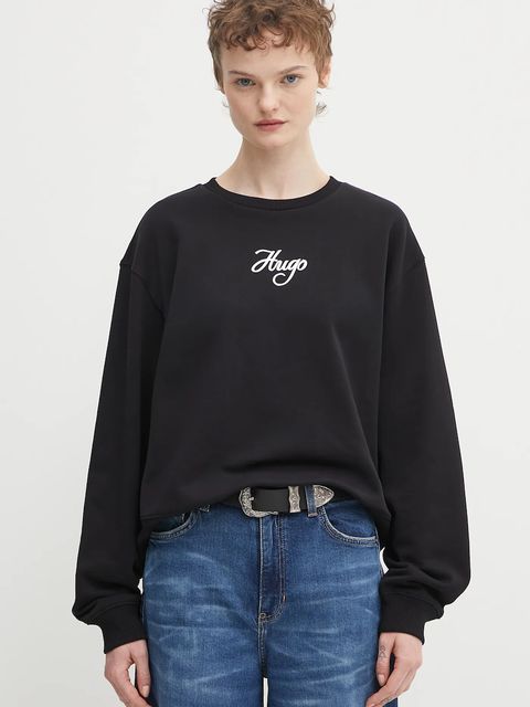 HUGO bluza bawełniana damska kolor czarny z nadrukiem 50550149 - zdjęcie produktu nr 1