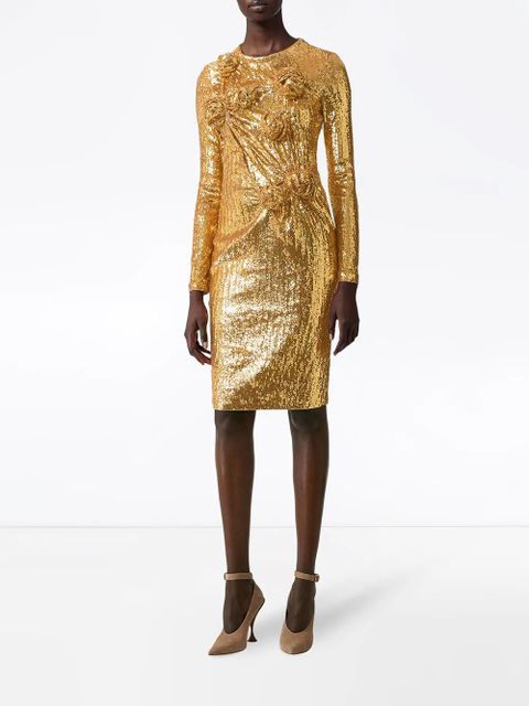 Burberry Hand-gathered Detail Sequinned Dress - Gold