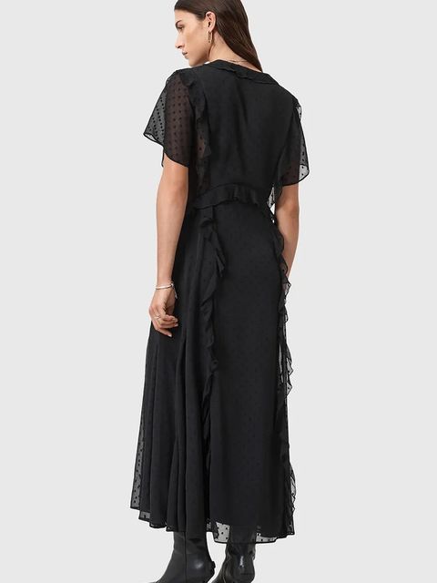 AllSaints sukienka MARI kolor czarny maxi rozkloszowana W016DD