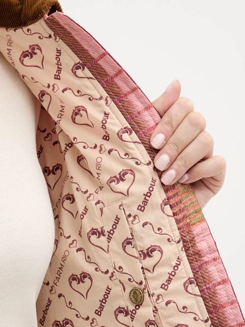 Barbour kurtka x Farm Rio kolor różowy przejściowa oversize LQU1871