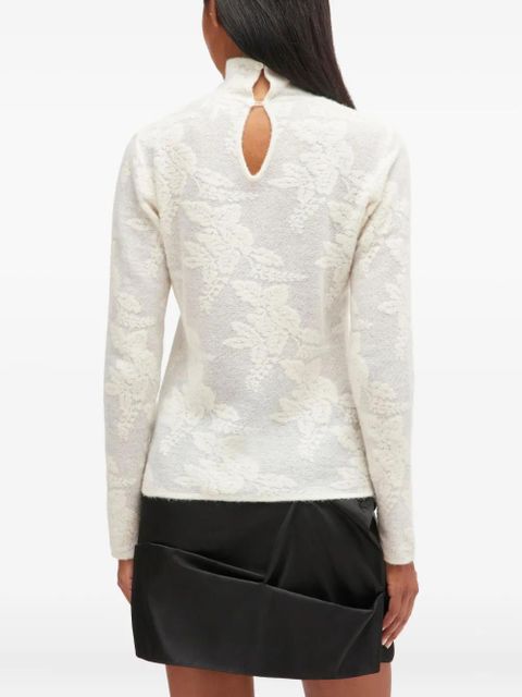 GANNI flower jacquard mockneck top - White